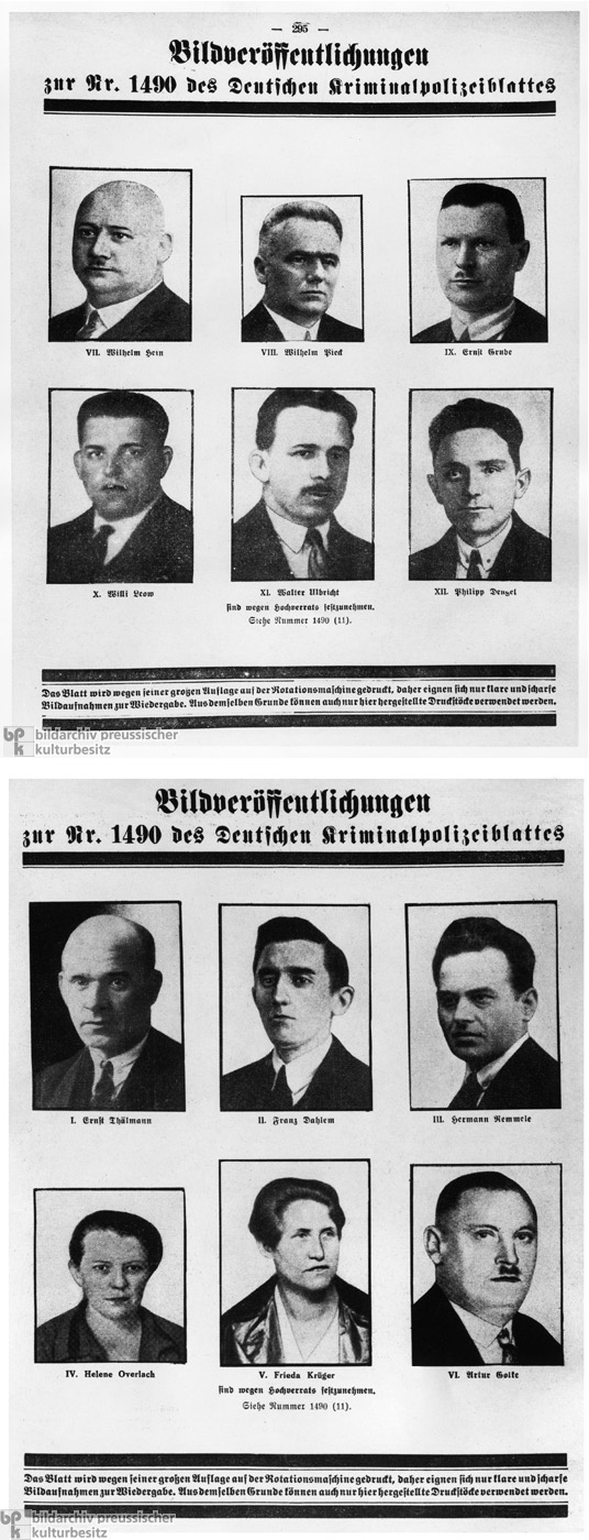 Communist Party Functionaries Wanted by the German Criminal Police (1933)